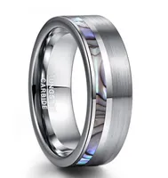 Wedding Rings 8mm Natual Abalone Shell Tungsten Carbide Ring Silver Color Matte Surface Promise Jewelry Engagement Men Anillos16969118