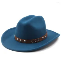 Berets 2022 Women High End Fedora Hat Wool Felt Top Caps Casual Wide Brim Cowboy Jazz Hats For Men