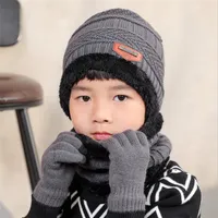 Hats Scarves Sets Child Winter Knitted And Scarf Gloves Set Boy Girls Warm Plush 3 Piece Kids Outdoor Ski Cap Solid 221128