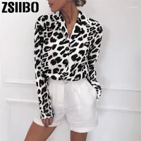 Women's Blouses Fashion Leopard Print Women Blouse Korean Long Sleeve Casual Chiffion Shirts Turn Down Collar Loose Tops Plus Size Clothes