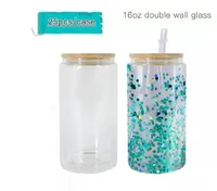 16 oz 25oz de sublimación de doble pared puede vidrio de vaso de vidrio de globo de nieve cervezas de vidrio transparente con tapa de bambú y regalo personalizado de paja personalizada