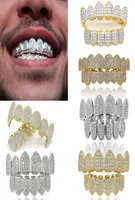 18K Real Gold Punk Hiphop Cubic Zircon Vampire Teeth Fang Grillz Dental Mouth Grills Braces Tooth Cap Rapper Jewelry for Cosplay P3552767