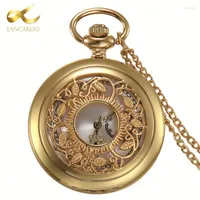 Pocket Watches Lancardo Roman Numerals Gold Watch Hollow Leaf Tree Unisex Necklace Pendant With Chain