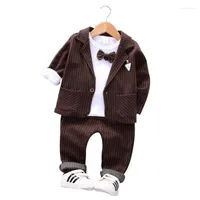 Clothing Sets 2022 Spring Children Kids Tie Blazer Formal Cotton Gentleman Casual Boys Jackets T-Shirt Pants 3pcs sets Infant Suit Clothes