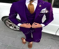 Hochwertige ein Knopf Purple Bräutigam Smoking Peak Lteel Männer Anzüge für Hochzeitspargelder Mann Blazer Jackelpantsvestie8880294