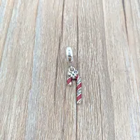 Christmas 925 Sterling Silver Beads Sparkling Candy Cane Pendant Charm Charms Fits European Pandora Style Jewelry Bracelets & Necklace 796382EN39 AnnaJewel