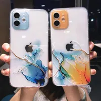 Hot Watercolor Painting Phone Cases For iPhone 14 Pro Max 13 12 Mini 11 X XR XS 7 8 Plus Colorful Marble Clear Soft Shockproof Cover