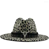 Berets 6pcs Leopard Print Cowboy Hat Fedoras In Bulk Male Female Caps Men's Women's Cap Felt Fedora Hats For Women Men Woman Man