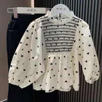 2-8T Toddler Kid Baby Girls Clothes Heart Print Girls Shirt Elegant Long Sleeve Loose Top Blouses Fashion Streetwear Outfit