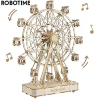 Blocks Robotime Rolife 232st Rotertable DIY 3D Ferris Wheel trägodell Byggnadsblock Kits Assembly Toy Gift for Children Adult TGN01 221129