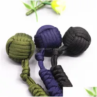 Keychains Lanyards 16 Colors Monkey Fist Knot Key Chains Buckle Selfdefense Core Keychain Steel Survival Paracord Lanyard Outdoor Dhd92
