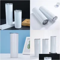 Mugs 20Oz Sublimations Blanks Stainless Steel Cup Insated Straight Sublimation Tumblers Water Bottle Tall Cylinder With Lid Diy Mugs Dhgnc