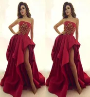 Myriam treedt op Pageant Avondjurken Strapless kralen Appliques Split Side Red Carpet Dresses Party Evening Plus Size Formal Prom G4183936