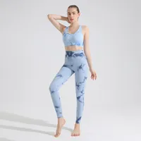 Yoga Outfits 1 2 3 4 PC High Waisted Tie dye Seamless Set Running Workout Sportswear Gym Hip Lift Leggings Sport Suit 221128