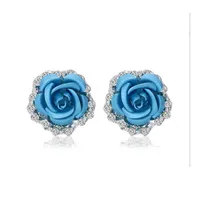 Pendientes de semental de flores de rosa para mujeres Clip de cristal en Fashion Girls Jewelry Regalo 8 Colors Drop entrega DHE2S