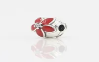 Flower Silver Bead Charm Red Flower Crystal Stopper Beads Fit Pandora Bracelet For Women Wedding Engagement Charm Beads DIY Fashio7557466
