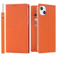 Rope Folio Genuine Lychee Grain Leather Phone Cases for iPhone 14 13 12 11 Pro Max Samsung Galaxy S22 Ultra S20 Plus S21 Multiple Card Slots Wallet Bracket Shell