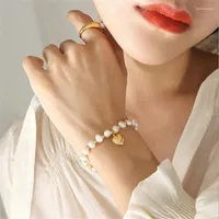 Strand Trendy Love Freshwater Pearl Beads Braccialetti per donne Banghi Gioielli da festa della catena del cuore in acciaio inossidabile