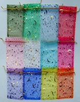 500pcs bronzing yarn bags Gift Jewelry bags Stars Moon Earrings Bracelet storage bag Colourful gauze bags 9 12CM5004173