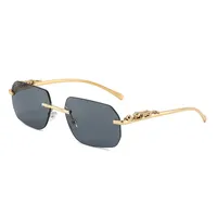 fashion luxury designer sunglasses womens eyeglasses frames temples with panther heads metal frameless rim rimless polygon frame sunglass for men woman eyewear