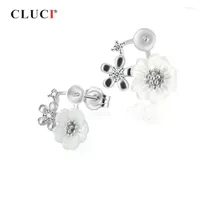 Kolczyki stadnina Cluci Silver 925 Kwiat biżuterii cyrkon Pearl Montaż kolczyka dla kobiet SE063SB