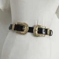 Belts Thin Vintage For Women Dress Gold Double Buckle Faux Leather Waistband PU Adjust Belt Straps Accessories Jeans