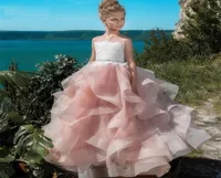 New Cute Kids Flower Girl Dresses For Wedding Blush Pink First Communion Gowns For Girls Ruffly Cloud Beaded Princess Pageant Gown7383400