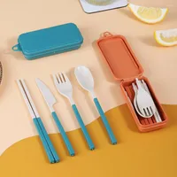 Dinnerware Sets Portable Wheat Straw Cutlery Removable Box Knife Fork Spoon Chopsticks Travel Camping Tableware Eco-Friendly