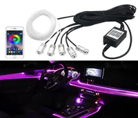 6 in 1 RGB LED Atmosphere Car Light Interior Ambient Light Fiber Optic Strips Light by App Control DIY Music 8M Fiber Optic Band4579484
