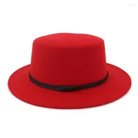 Berets Fashion Wide Brim Elegant Lady Wool Pork Pie Boater Flat Top Hat For Women's Men's Felt Fedora Gambler Cloche Bowler Hats