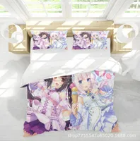 Ensembles de literie Anime Chocola Vanilla Nekopara Duvet Cover Set Cosplay Gifts for Otaku Fans Sexy Girls Bedding Set Decoe Home Custom 211129