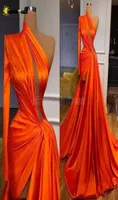 One Shoulder Designer Evening Dresses 2022 Side Slit Pleats Sexy Party Prom Gowns Long Sleeve Red Carpet Dress F03157938707