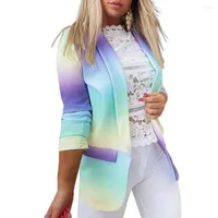 Женские костюмы мода Blazer Женская куртка градиент цвет отворотный лацка