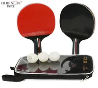 Huieson 2pcslot Table Tennis Bat Racket Double Face Pimples In Long Short Handle Ping Pong Paddle Racket Set With Bag 3 Balls C183470380