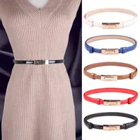 Belts Candy Color Women Belt Thin Skinny Metal Gold Elastic Buckle Waistband Ladies Girls Dress Clothing Accessories