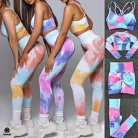 Yoga Outfits 1 2 3Pc Dye Sportswear Set Workout Leggings Push Up Pant Gym Shorts Seamless Fitness Sports Bra Tracksuit Suit 221128