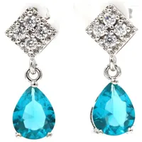 Dangle Earrings 25x8mm Beautiful Rich Blue Aquamarine Woman's Gift Daily Wear Silver