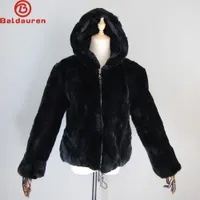 Women's Fur Faux Women Winter Warm Russian Lady 100% Natural Rex Rabbit Hooded Coats Real Jackets Genuine Overcoat 221128