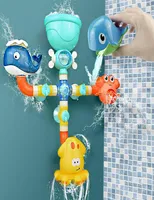 Bath Toys Baby Water Game Faucet Shower Rubber Duck Waterwheel Dabbling Water Spray Set For Kids Animals Bathroom Summer Toys 2010