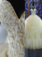 2022 Vintage luxe baljurk Quinceanera jurken gouden borduurwerk kristal kralen lieverd plus size sweet 16 puffy party pagean9992723