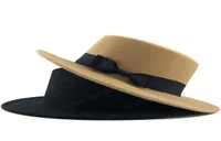 New Classic Solid Color Felt Fedoras Hat for Men Women artificial wool Blend Jazz Cap Wide Brim Simple Church Derby Flat Top Hat2375922