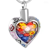 Chains IJD8367 Colorful Murano Glass Flower Urn Necklaces For Ashes Heart Cremation Keepsake Holder Memorial Pendants Funnel Included
