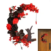Декоративные цветы Хэллоуин входные дверь венок поддельные розовые венки черная кошачь