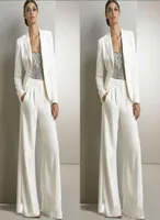 2020 New Bling Sequins Ivory White Pants Suits Mother Of The Bride Dresses Formal Tuxedos Women Party Wear New Fashion Modest Suit3151487
