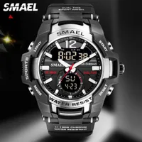 Wristwatches SMAEL Dual Time Army Sport Watch for Men Luminous Waterproof Quart Digital Wristwatch Alarm Clock LED Backlight Calendar 1805 221129