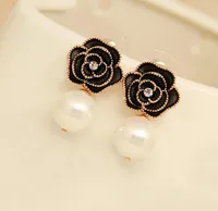 Dangle Chandelier Design Pearl Pendant Camellia Earrings Lady Party Wedding Jewelry2113888