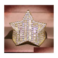 With Side Stones Gold Sier Ring Stones High Quality Hip Hop Bling Cubic Zirconia Fivepointed Star Rings For Men Women Jewelry Drop De Dhpmi