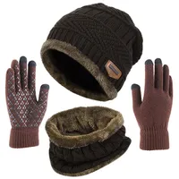 Hats Scarves Sets Winter Warm Beanie Scarf Gloves Set Unisex Knitted Retro Neck Glove Men Women Soft Touch Screen 221128