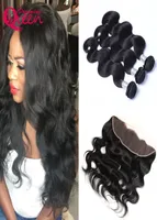 Peruvian Human Hair Body Wave Human Hair Extensions 3 Bundles With Ear to Ear Lace Frontals Preplucked Hair Weave3880696