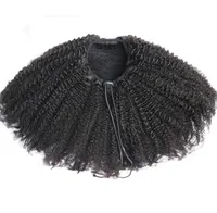 African short human hair ponytail extension Clip in natural afro puffs drawstring curly wig 100g1980323